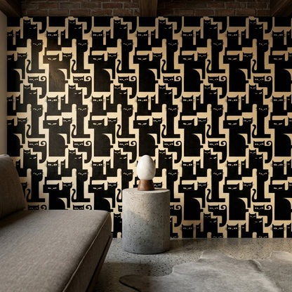 Black Cat Wallpaper Cat Faces Removable Graphic Illustration Wall Double Roll