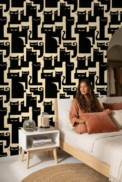 Black Cat Wallpaper Cat Faces Removable Graphic Illustration Wall Double Roll