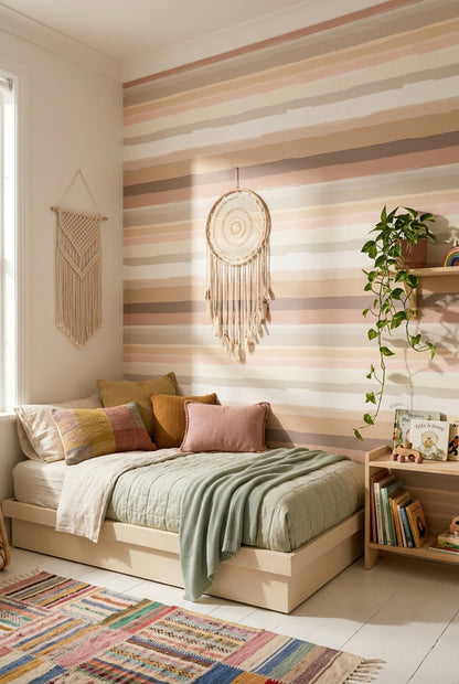 Abstract Stripes Wallpaper Watercolor Wash Modern Wallpaper Removable Wall Decor