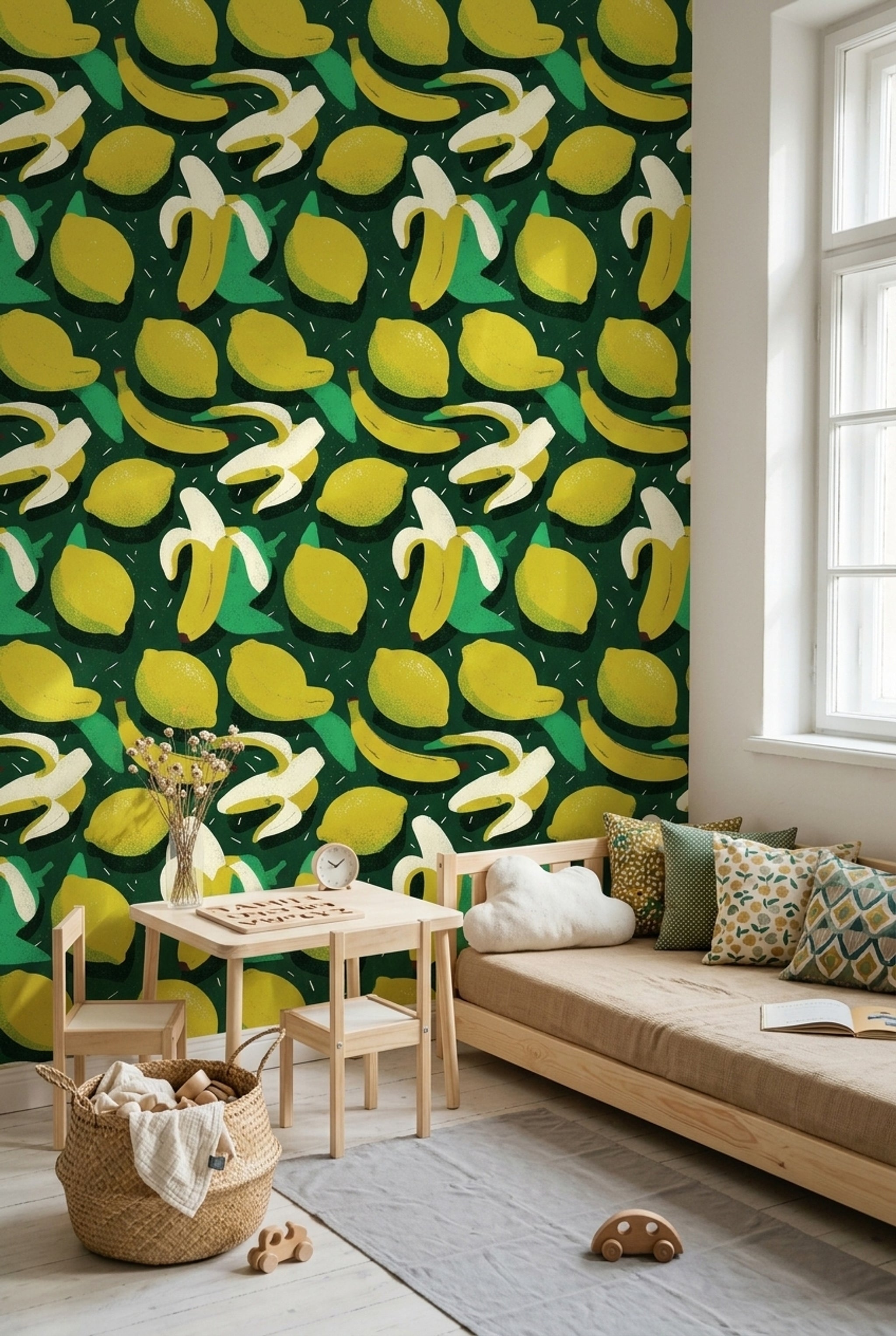 Abstract Fruit Wallpaper Dark Green Background Tropical Decorative Mural