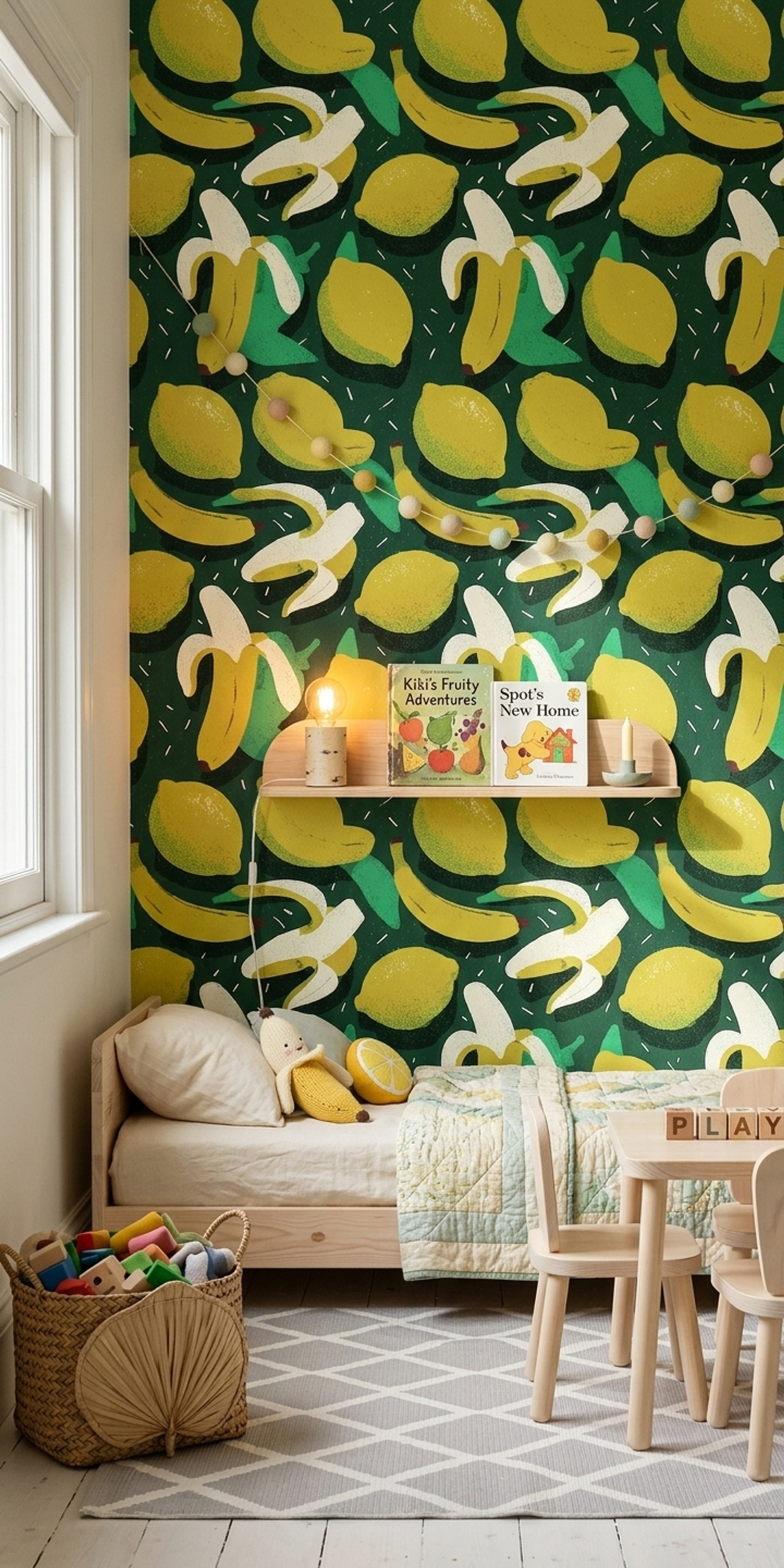 Abstract Fruit Wallpaper Dark Green Background Tropical Decorative Mural