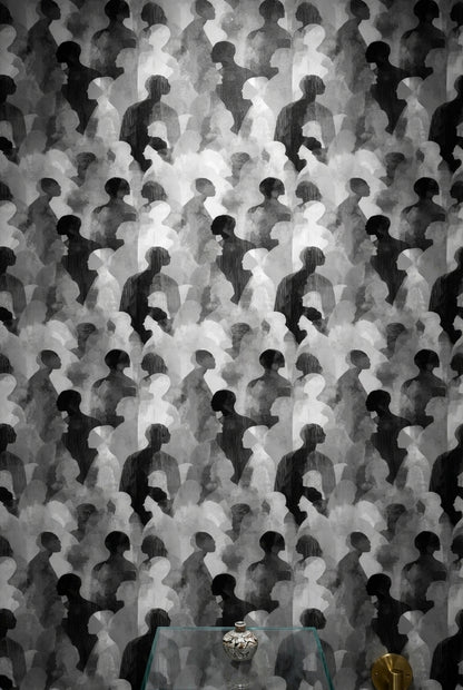 Silhouettes Wallpaper Abstract Removable Monochrome Wall Double Roll