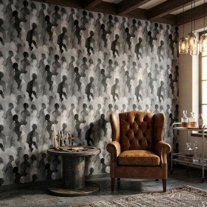 Silhouettes Wallpaper Abstract Removable Monochrome Wall Double Roll