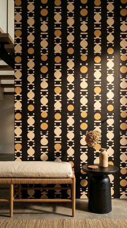 Mid Century Modern Wallpaper Solid Black Removable Totem Wall Double Roll