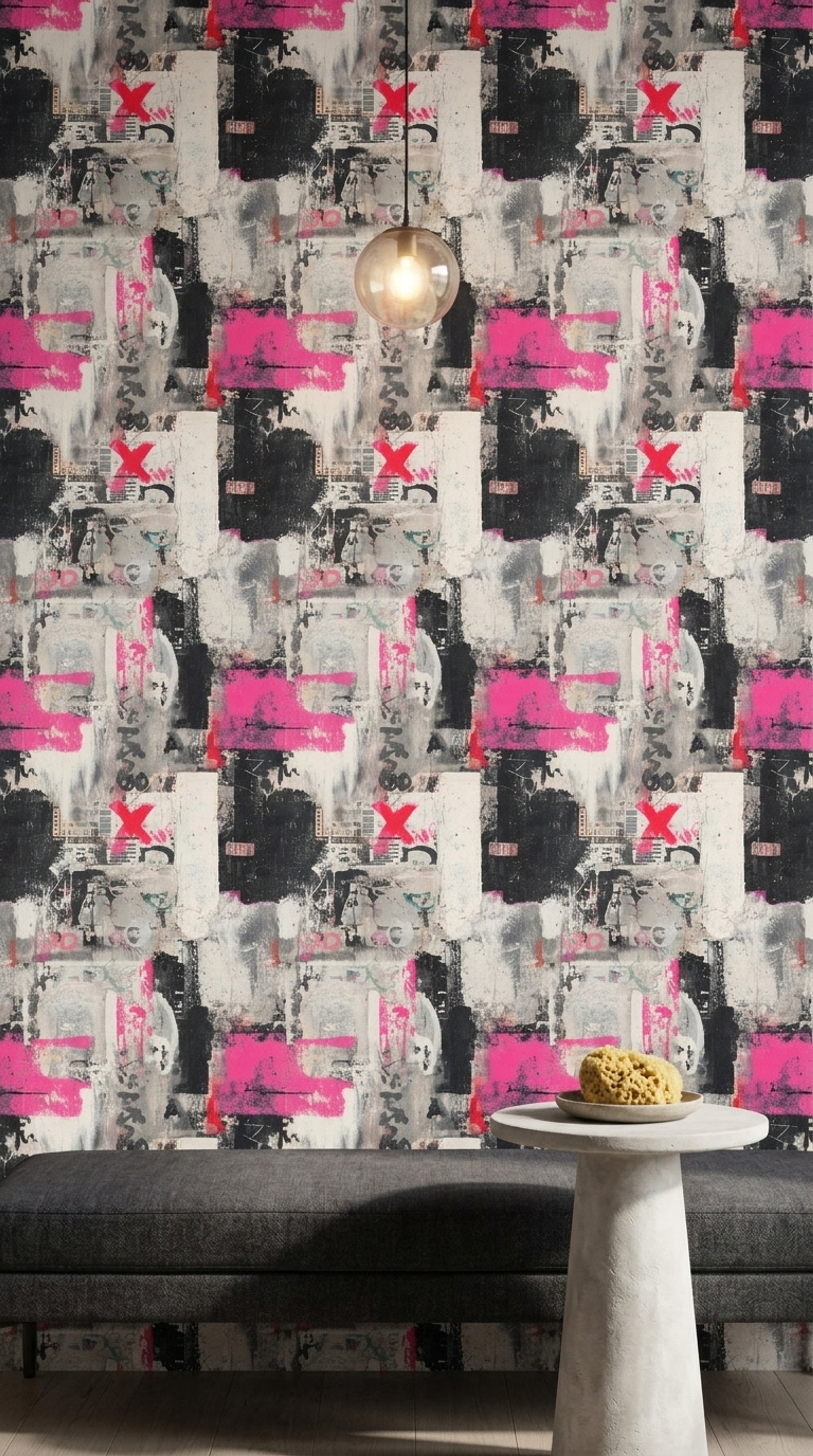 Urban Graffiti Wallpaper Mixed Media Collage Distressed Texture Removable Wall Decor