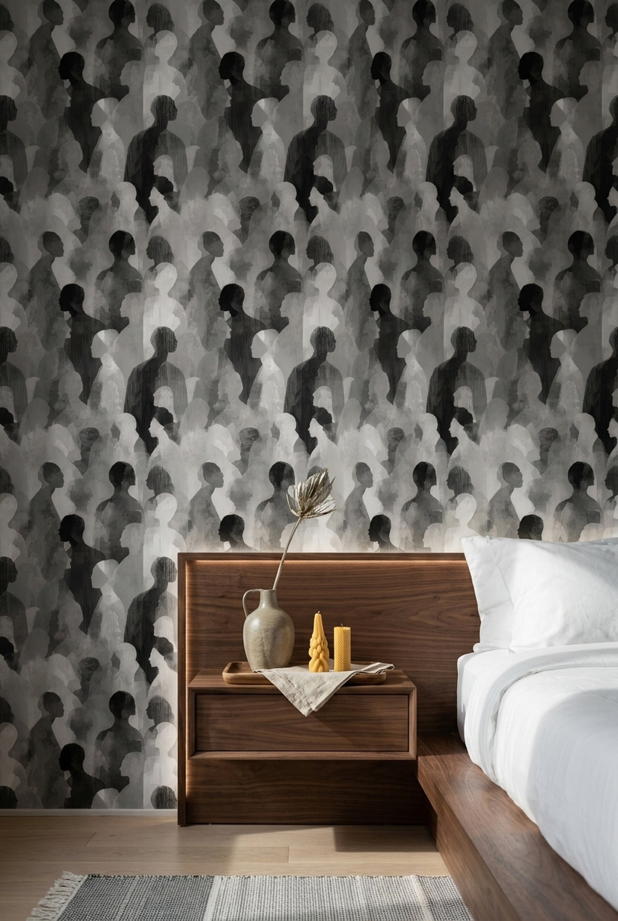 Silhouettes Wallpaper Abstract Removable Monochrome Wall Double Roll