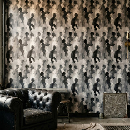 Silhouettes Wallpaper Abstract Removable Monochrome Wall Double Roll