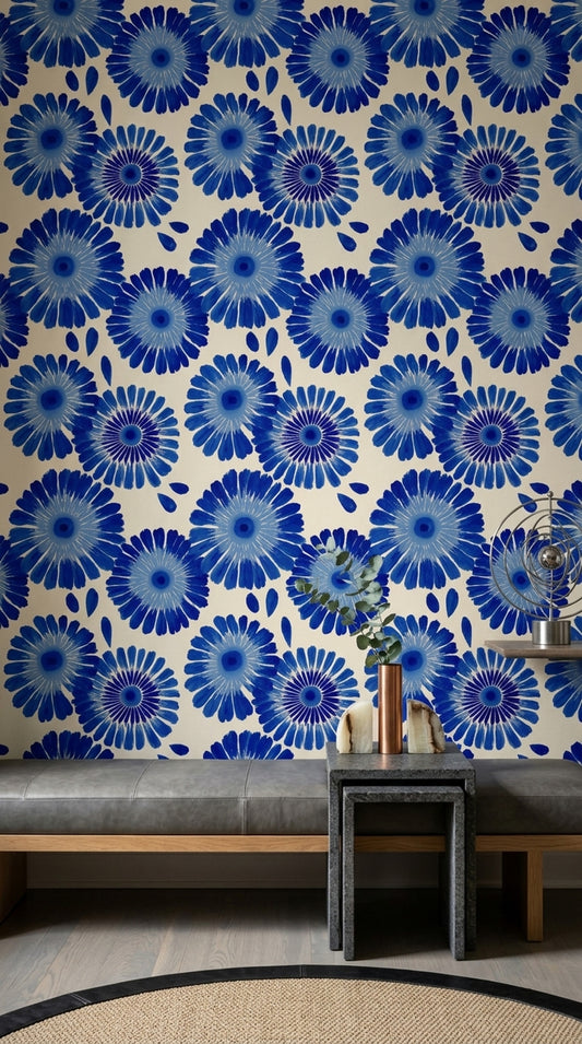 Watercolor Texture Wallpaper Painted Florals Blue Removable Wall Decor