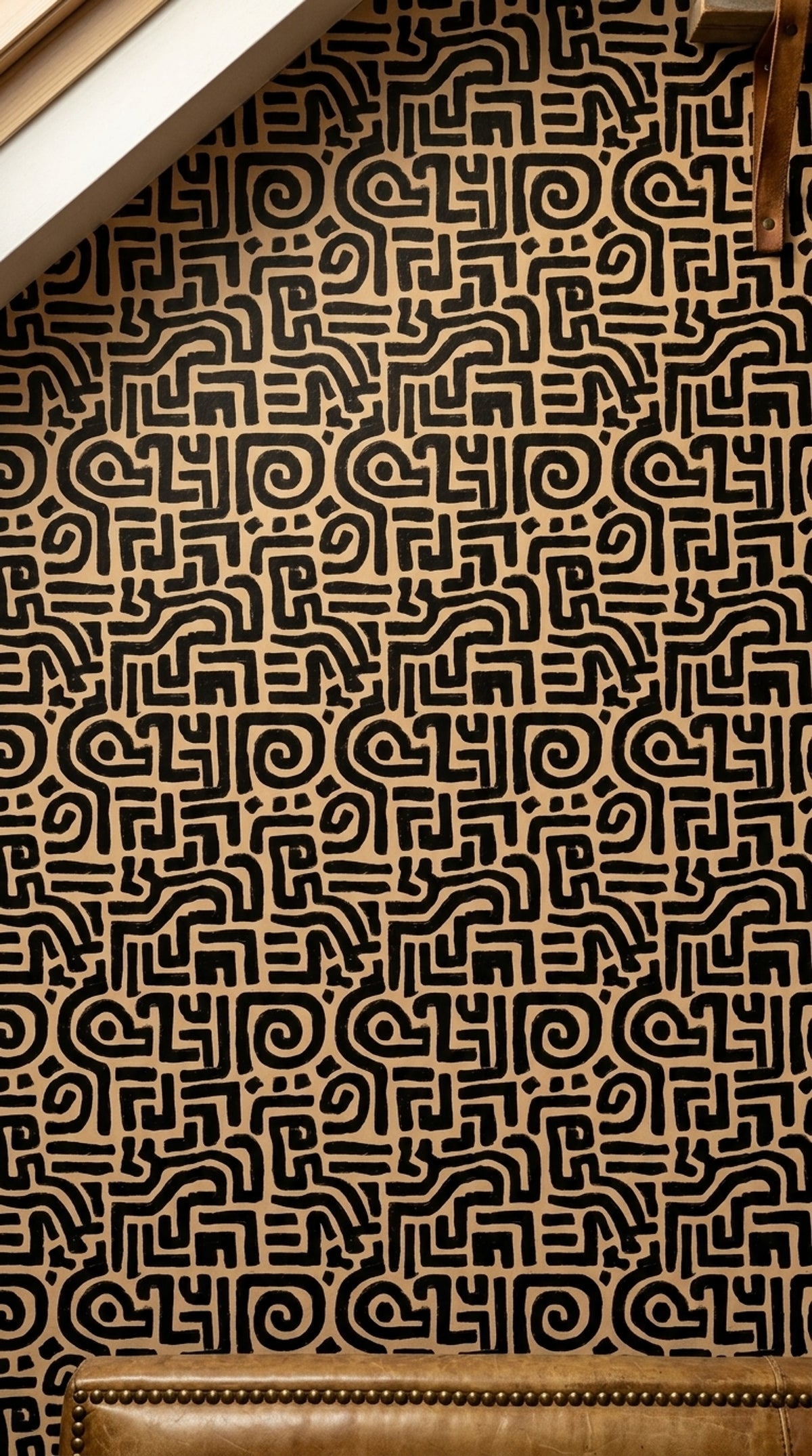 Maze Labyrinth Wallpaper Dark Abstract Removable Black And Tan Wall Double Roll