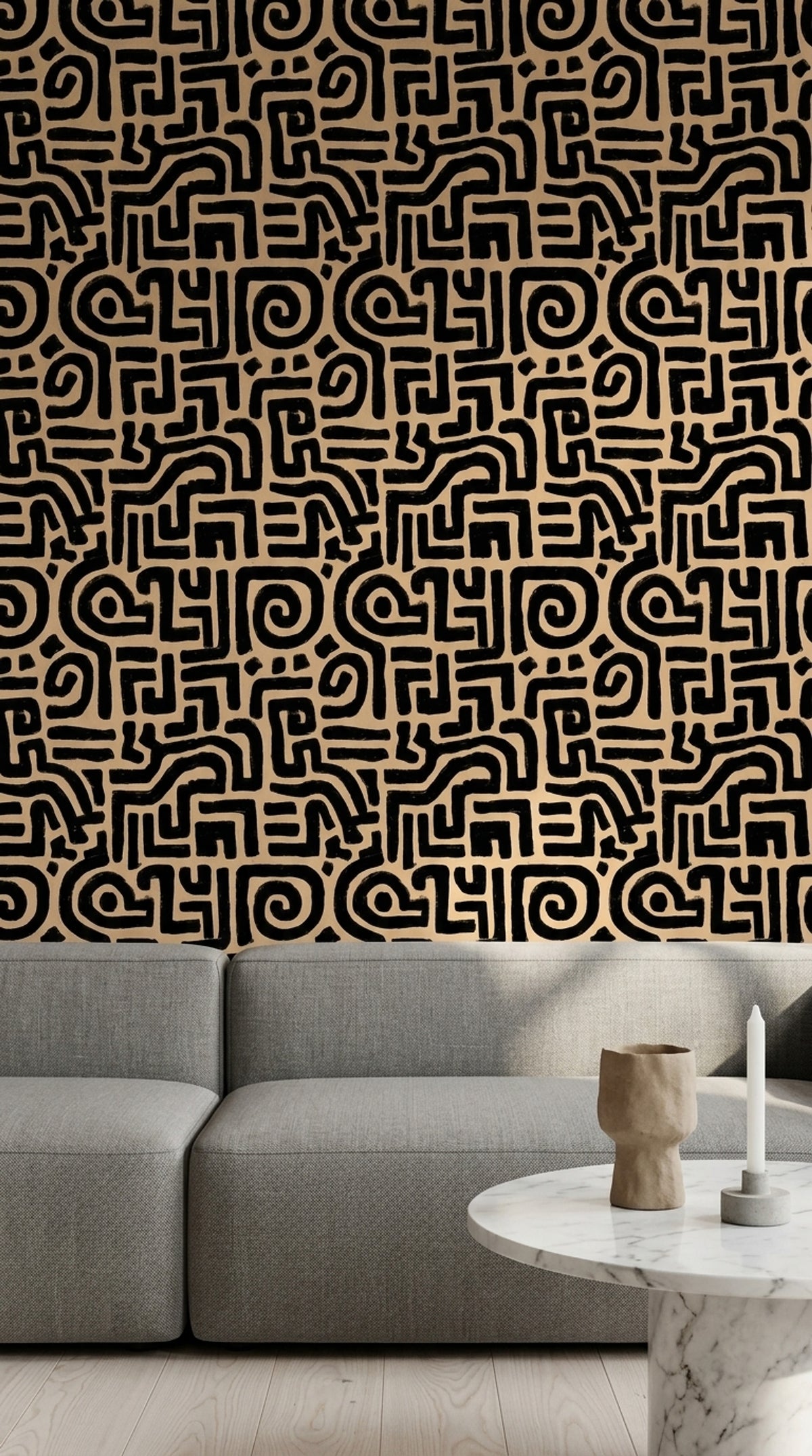 Maze Labyrinth Wallpaper Dark Abstract Removable Black And Tan Wall Double Roll