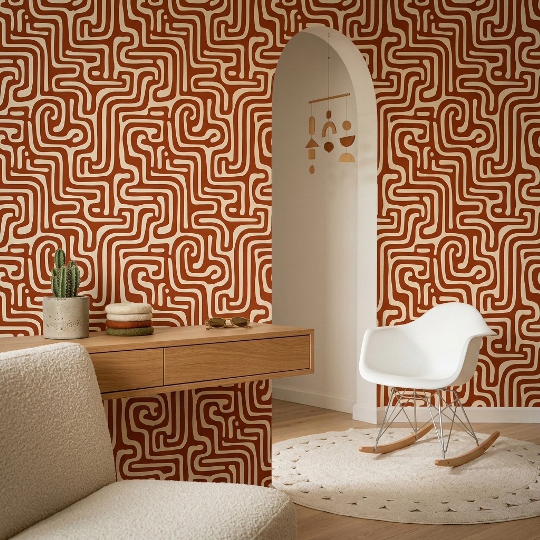 Mid Century Modern Wallpaper Retro Abstract Removable Wall Decor