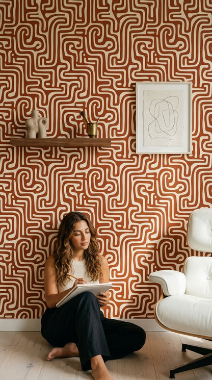 Mid Century Modern Wallpaper Retro Abstract Removable Wall Decor