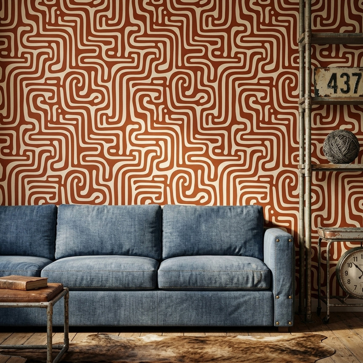 Mid Century Modern Wallpaper Retro Abstract Removable Wall Decor