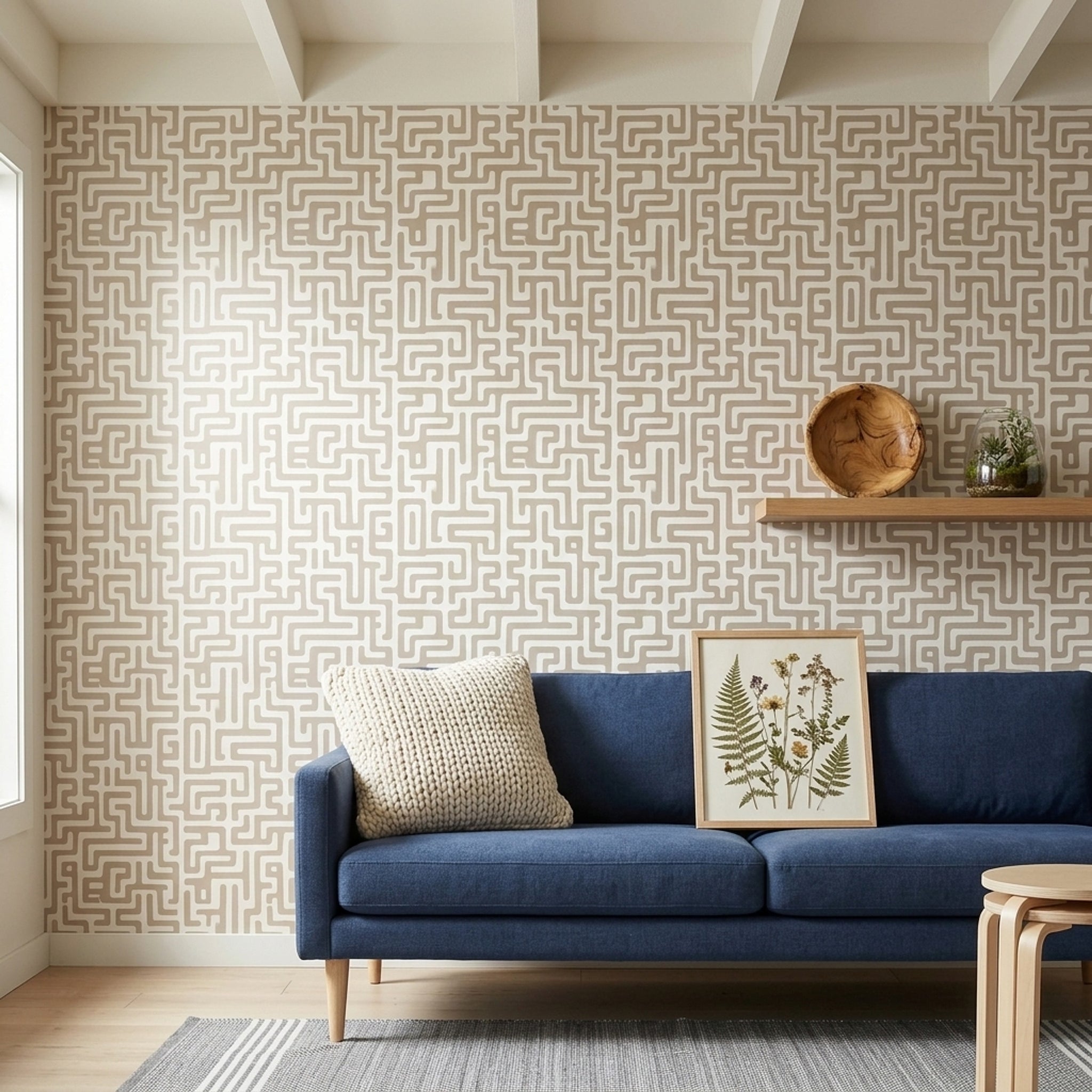 White Background Wallpaper Mid Century Modern Removable Wall Double Roll