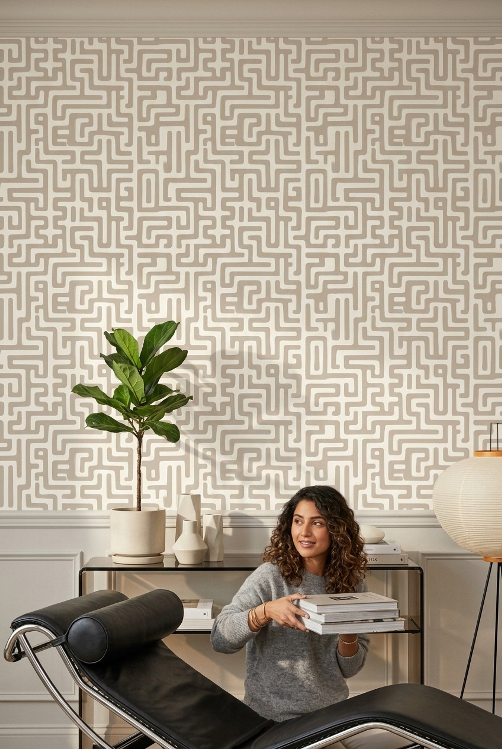 White Background Wallpaper Mid Century Modern Removable Wall Double Roll