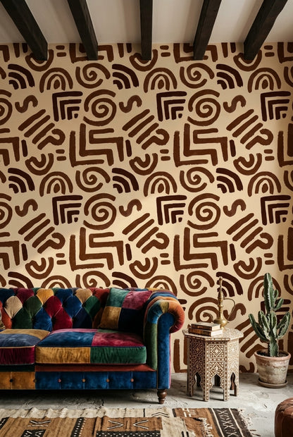 Abstract Wallpaper Geometric Boho Removable Wall Decor