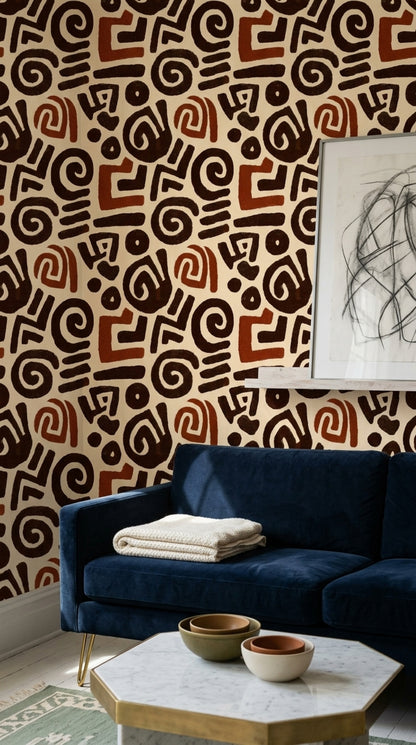 Tribal Inspired Wallpaper Boho Beige Background Decorative Mural