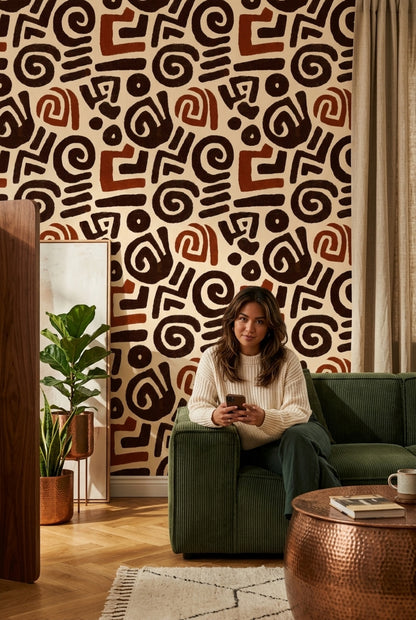 Tribal Inspired Wallpaper Boho Beige Background Decorative Mural