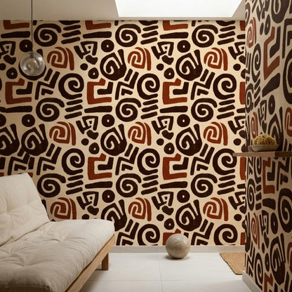 Tribal Inspired Wallpaper Boho Beige Background Decorative Mural