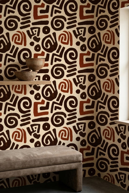 Tribal Inspired Wallpaper Boho Beige Background Decorative Mural