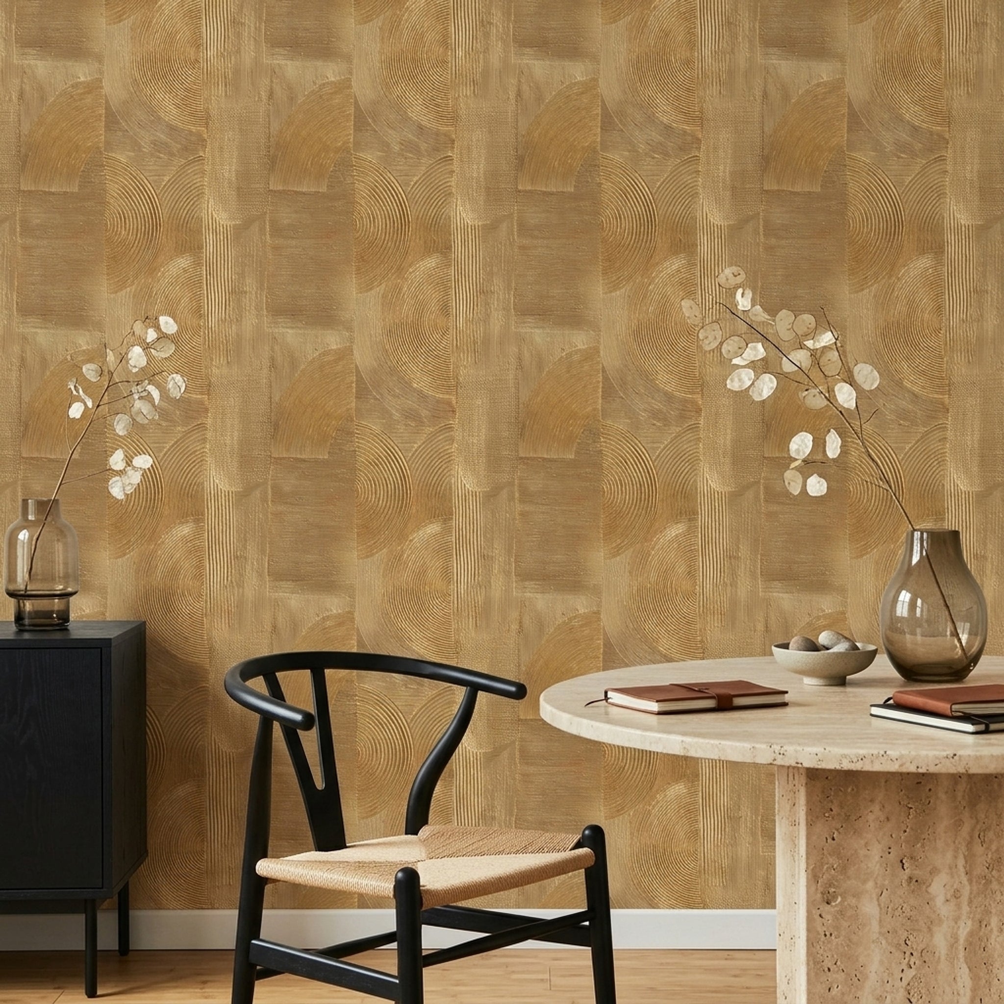 Abstract Geometric Wallpaper Textured Plaster Carved Lines Decorative Mural
