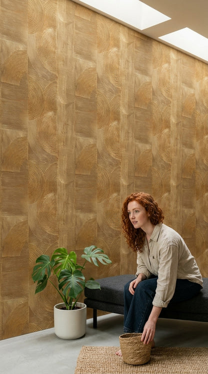 Abstract Geometric Wallpaper Textured Plaster Carved Lines Decorative Mural