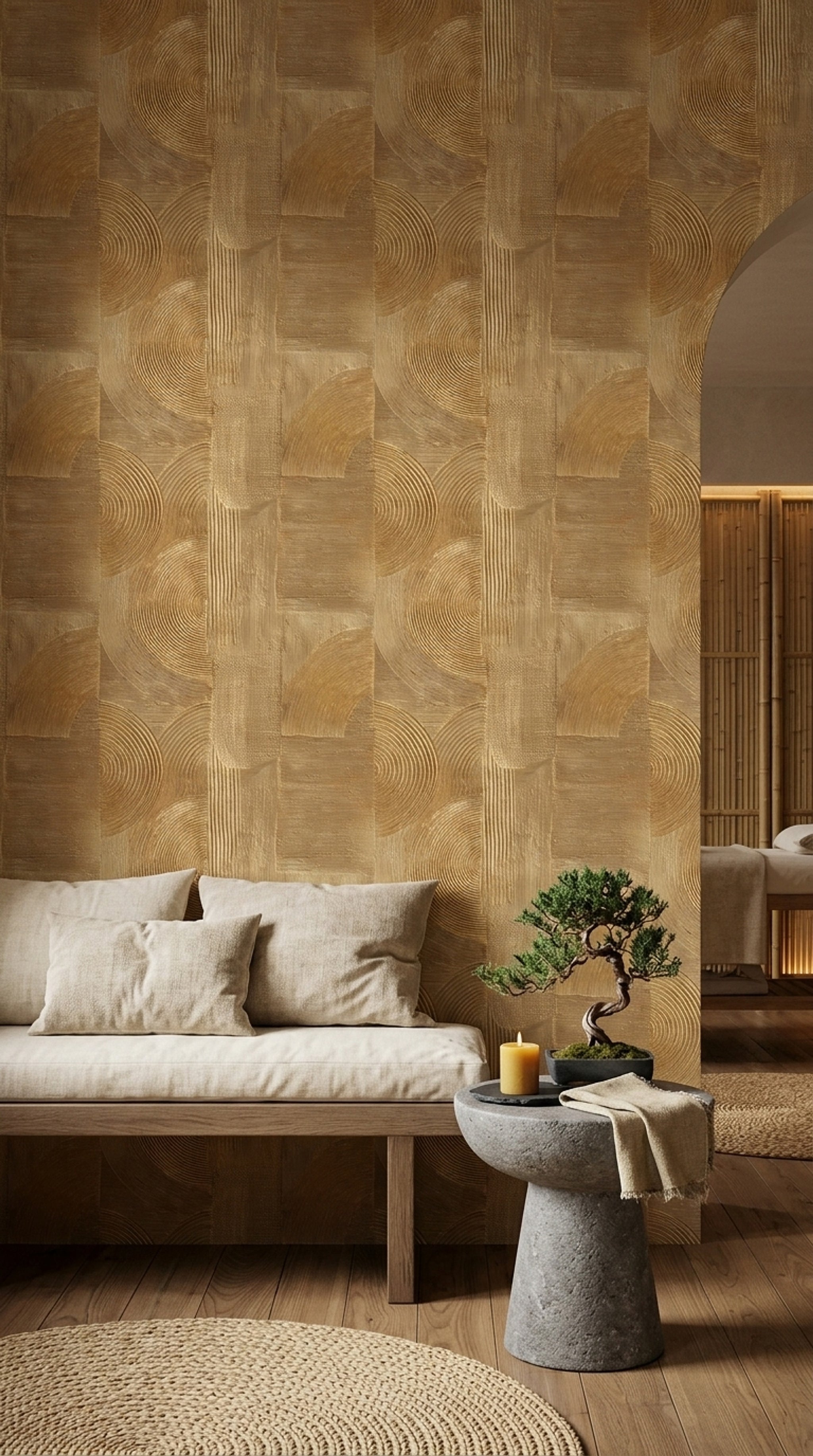 Abstract Geometric Wallpaper Textured Plaster Carved Lines Decorative Mural