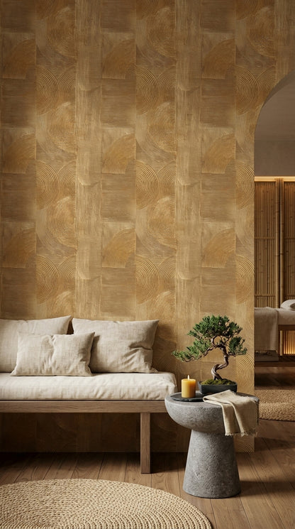 Abstract Geometric Wallpaper Textured Plaster Carved Lines Decorative Mural