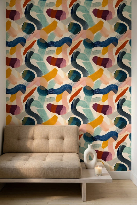 Painterly Brushstrokes Wallpaper Color Blocks Modern Contemporary Removable Wall Decor
