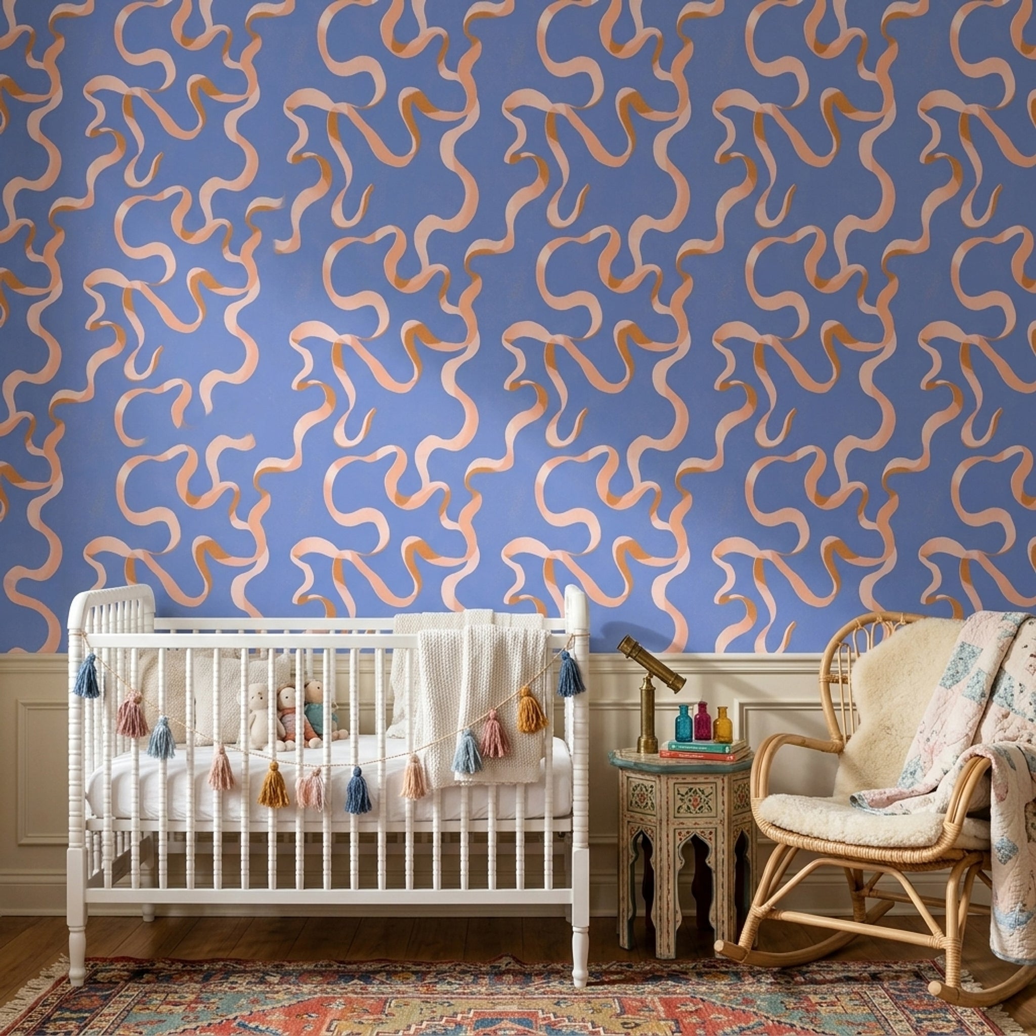 Abstract Wallpaper Wavy Ribbons Modern Minimalist Decorative Mural