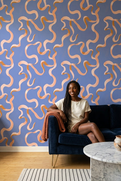 Abstract Wallpaper Wavy Ribbons Modern Minimalist Decorative Mural