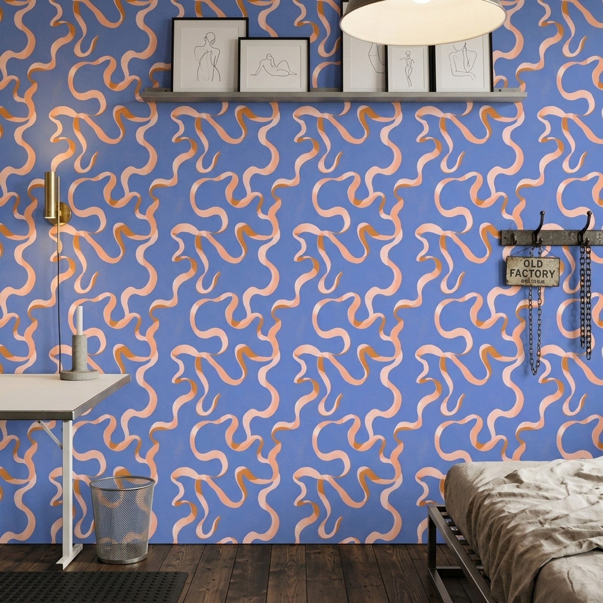 Abstract Wallpaper Wavy Ribbons Modern Minimalist Decorative Mural