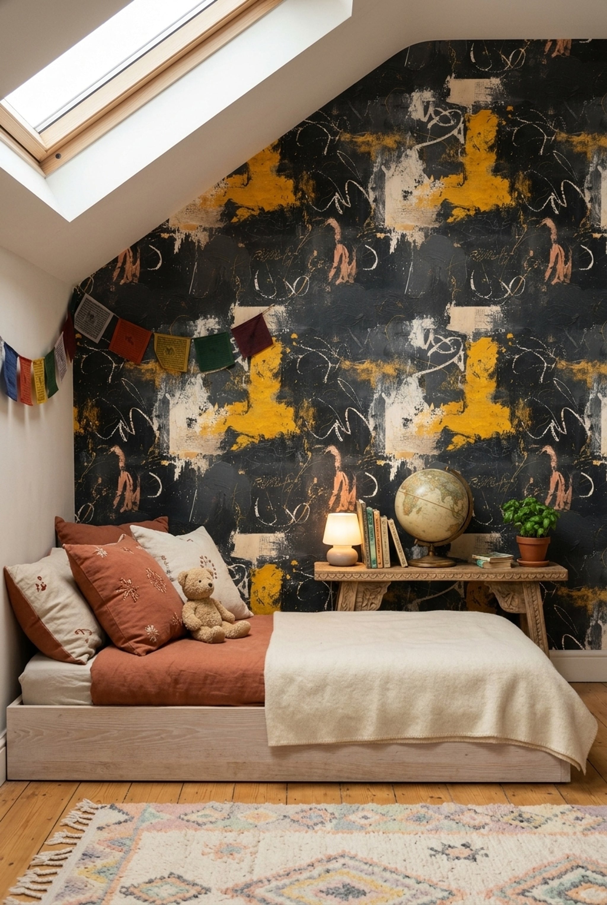 Dark Abstract Wallpaper Black Charcoal Background Mustard Yellow Accents Removable Wall Decor