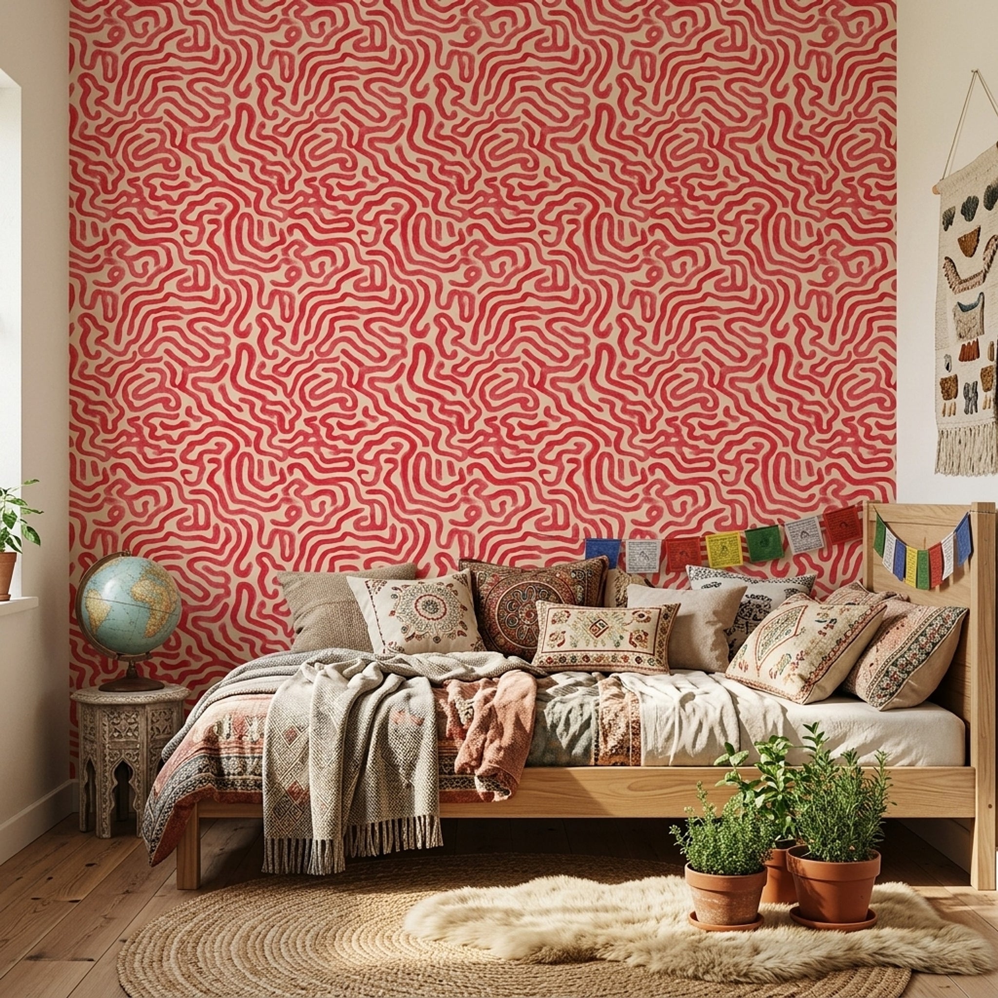 Abstract Pattern Wallpaper Organic Stripes Gestural Removable Wall Decor
