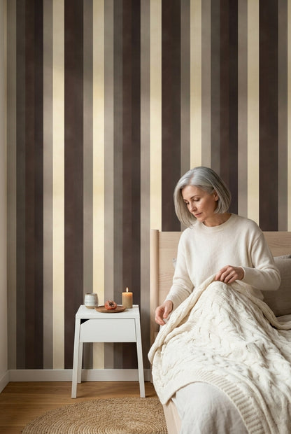 Vertical Stripes Wallpaper Dark Brown Minimalist Decorative Mural