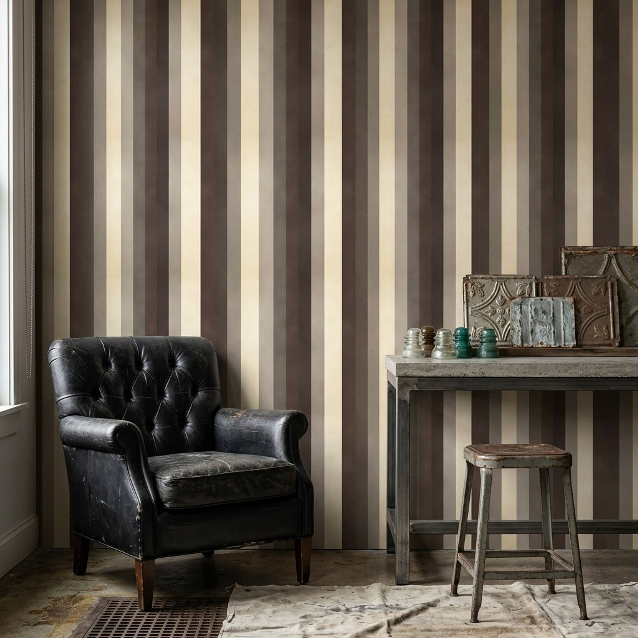 Vertical Stripes Wallpaper Dark Brown Minimalist Decorative Mural