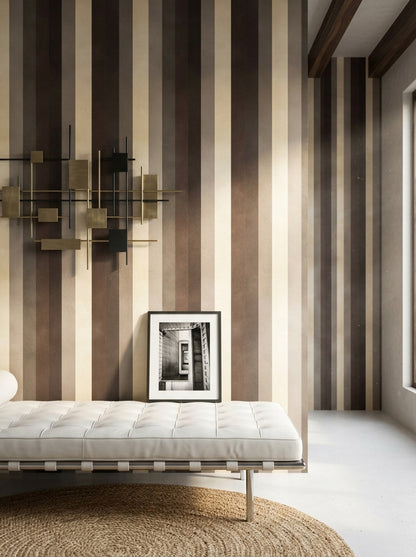 Vertical Stripes Wallpaper Dark Brown Minimalist Decorative Mural