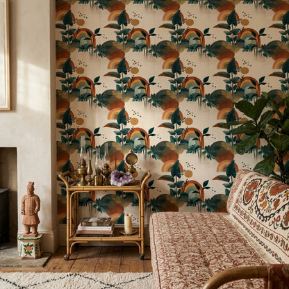 Muted Green Wallpaper Mid Century Modern Decorative Mural