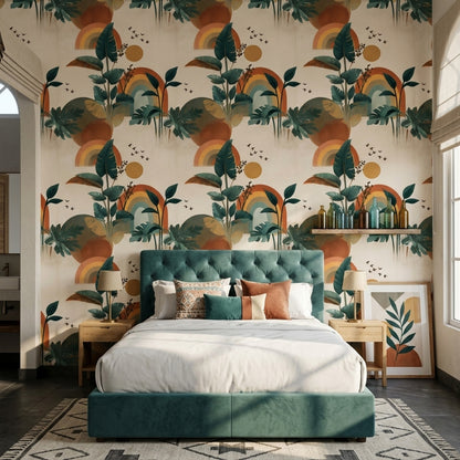 Muted Green Wallpaper Mid Century Modern Decorative Mural