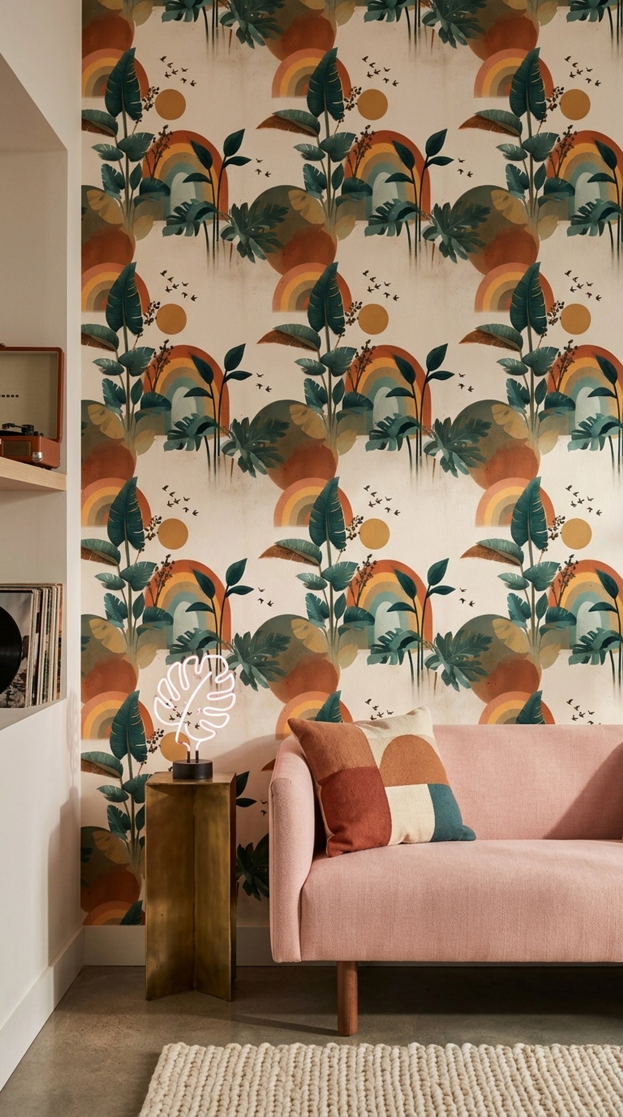 Muted Green Wallpaper Mid Century Modern Decorative Mural