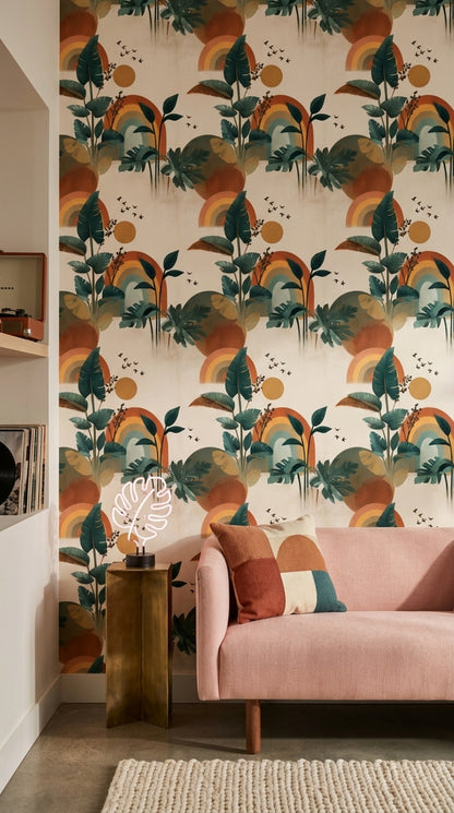 Muted Green Wallpaper Mid Century Modern Decorative Mural