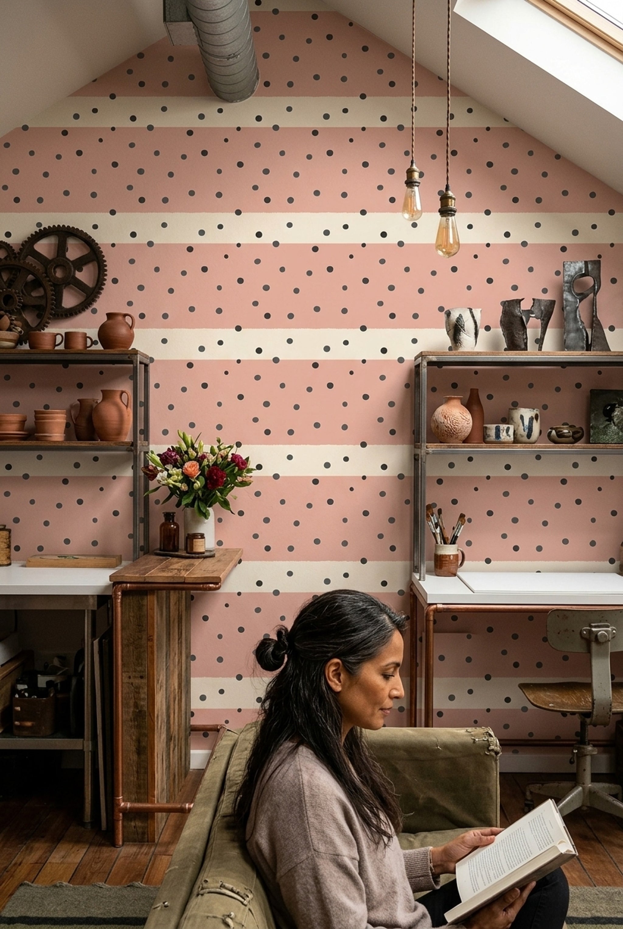 Polka Dots Wallpaper Blush Pink Minimalist Removable Wall Decor