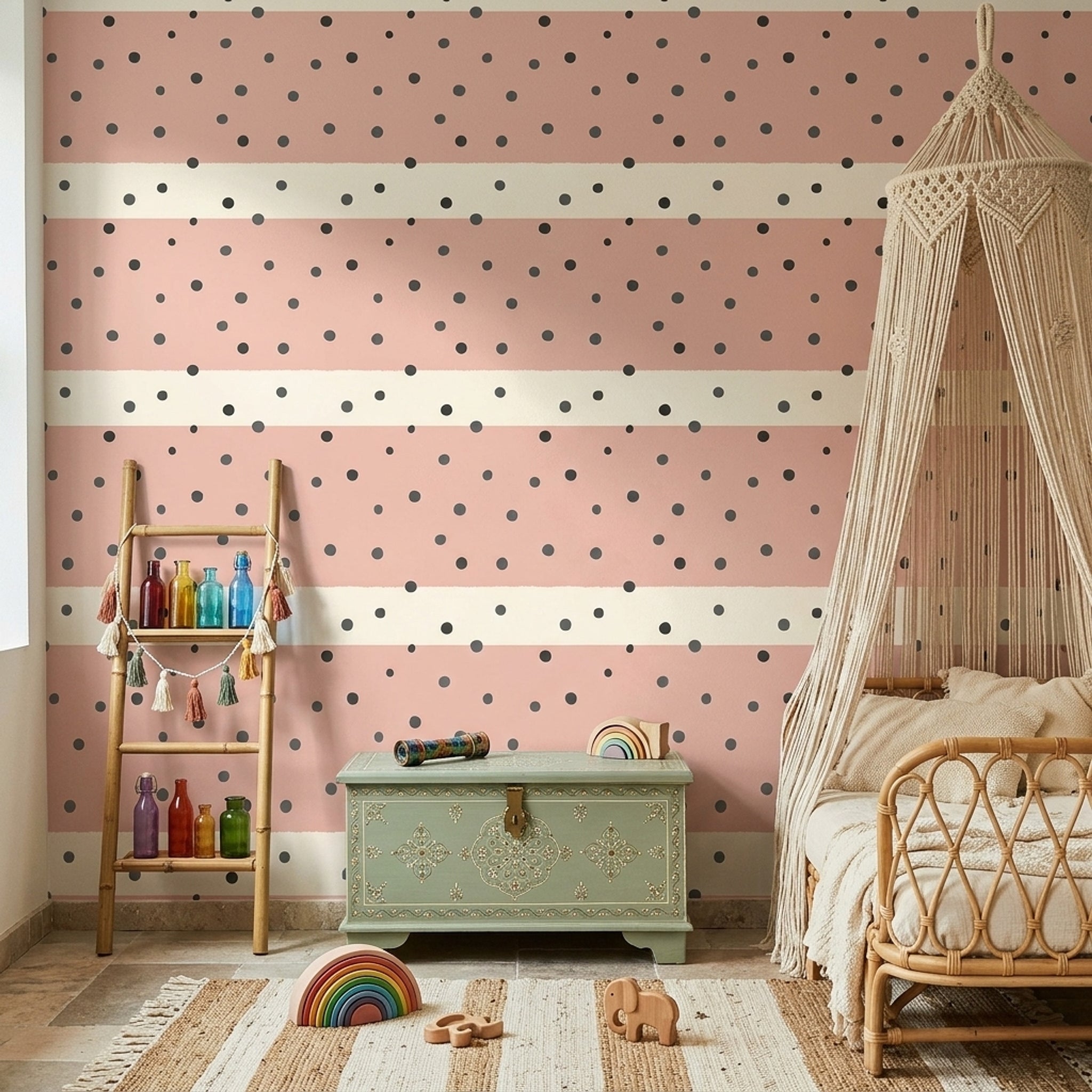 Polka Dots Wallpaper Blush Pink Minimalist Removable Wall Decor