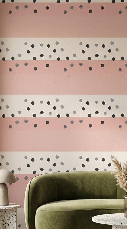 Abstract Wallpaper Polka Dots Blush Pink Decorative Mural