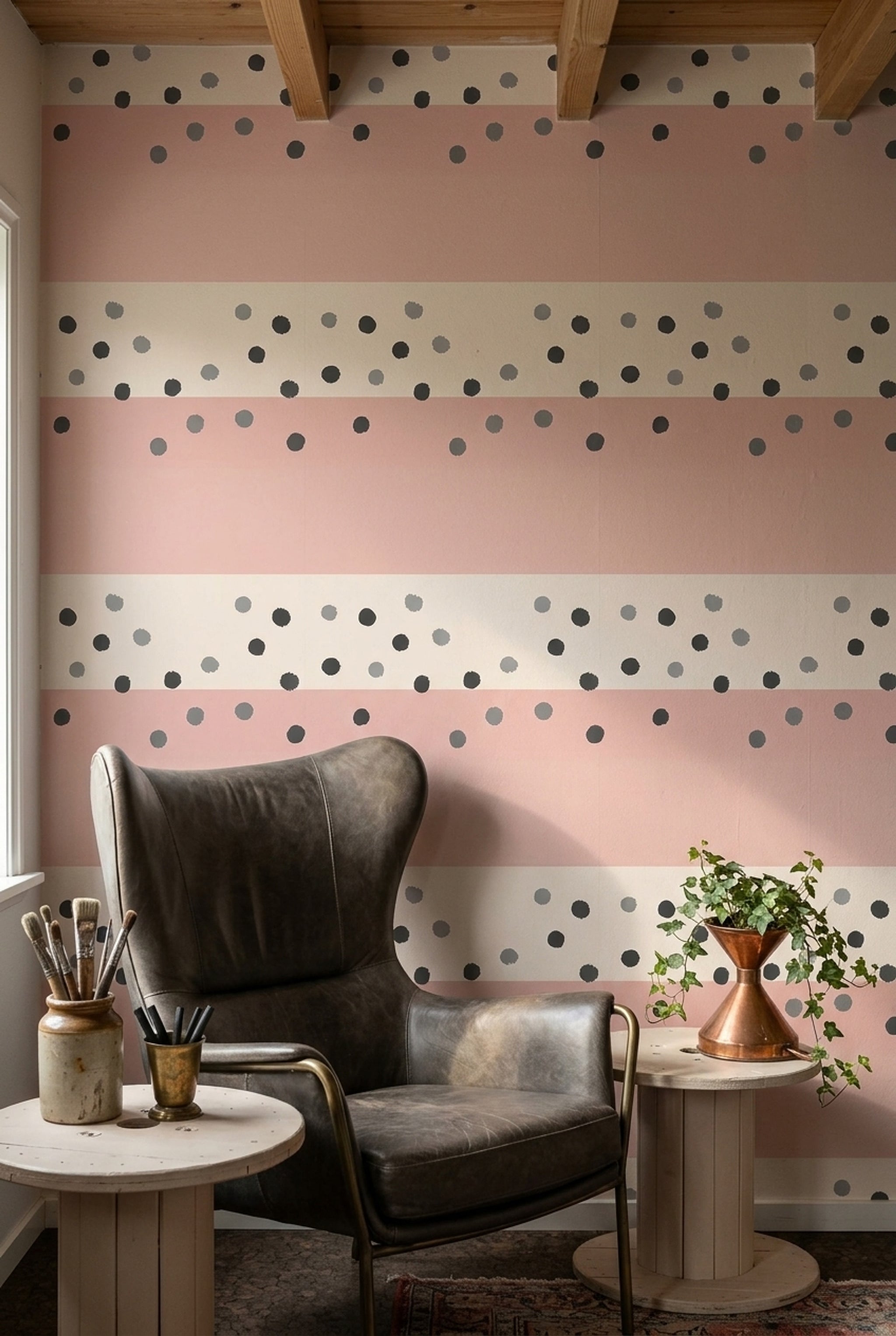 Abstract Wallpaper Polka Dots Blush Pink Decorative Mural