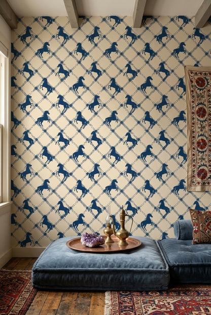 Equestrian Wallpaper Horse Silhouettes Removable Geometric Lattice Wall Double Roll