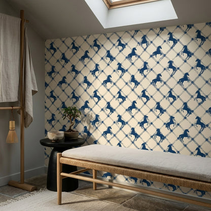 Equestrian Wallpaper Horse Silhouettes Removable Geometric Lattice Wall Double Roll