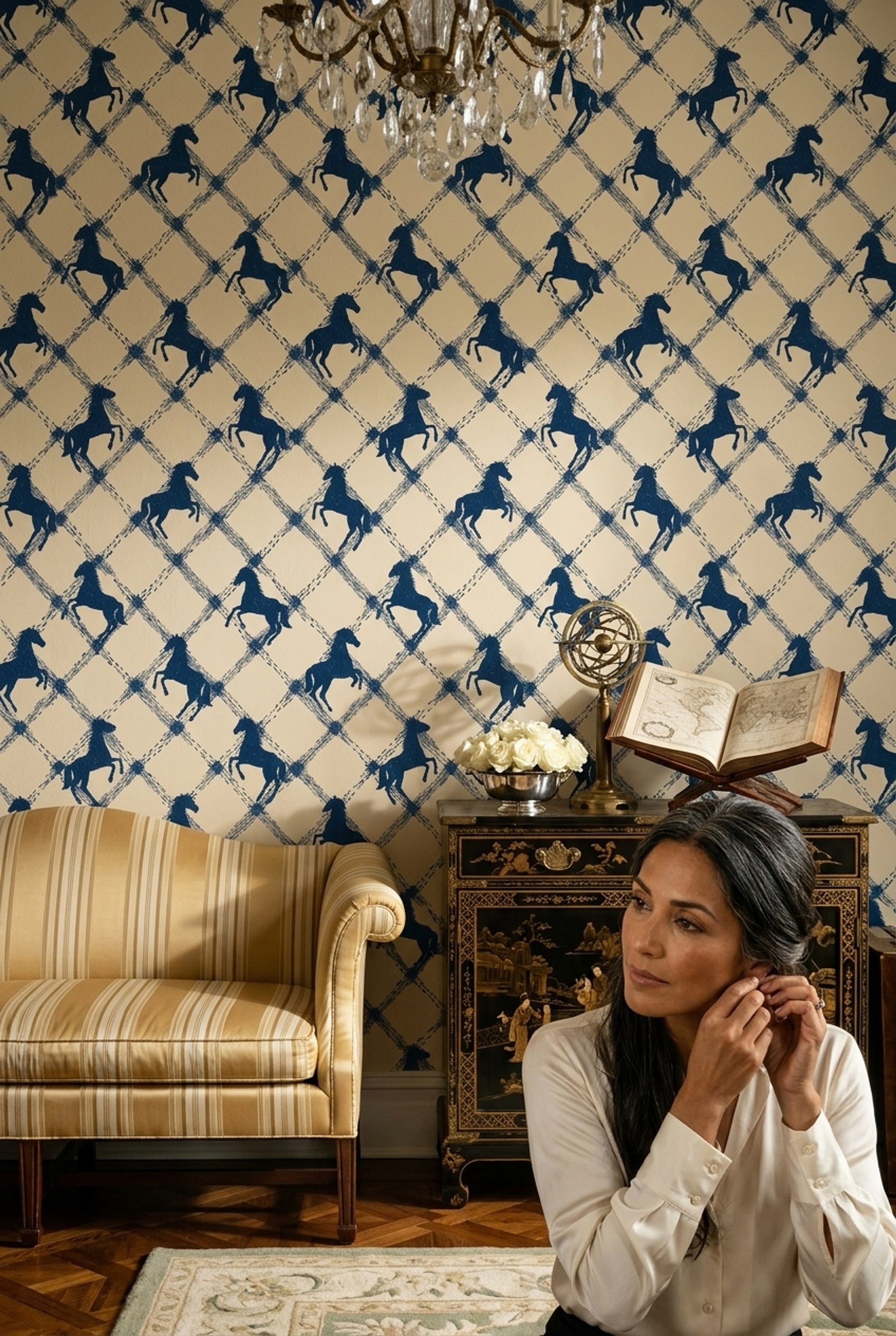 Equestrian Wallpaper Horse Silhouettes Removable Geometric Lattice Wall Double Roll