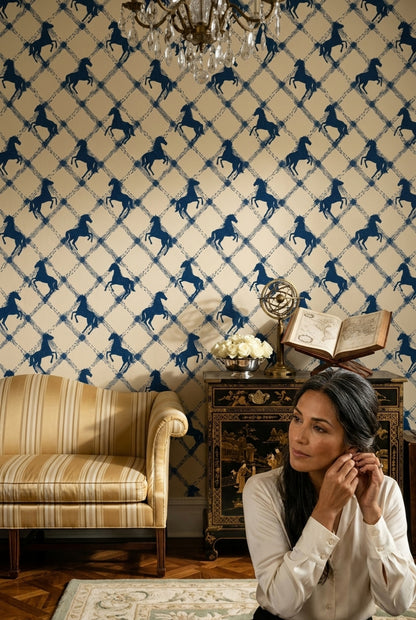 Equestrian Wallpaper Horse Silhouettes Removable Geometric Lattice Wall Double Roll