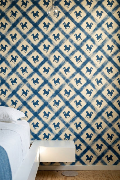 Equestrian Wallpaper Horse Silhouettes Geometric Diamonds Removable Wall Decor